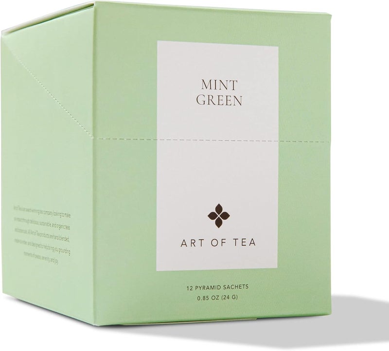 Art of Tea Mint Green Tea - 12 Count Pyramid Tea Bag Sachets - Image 1